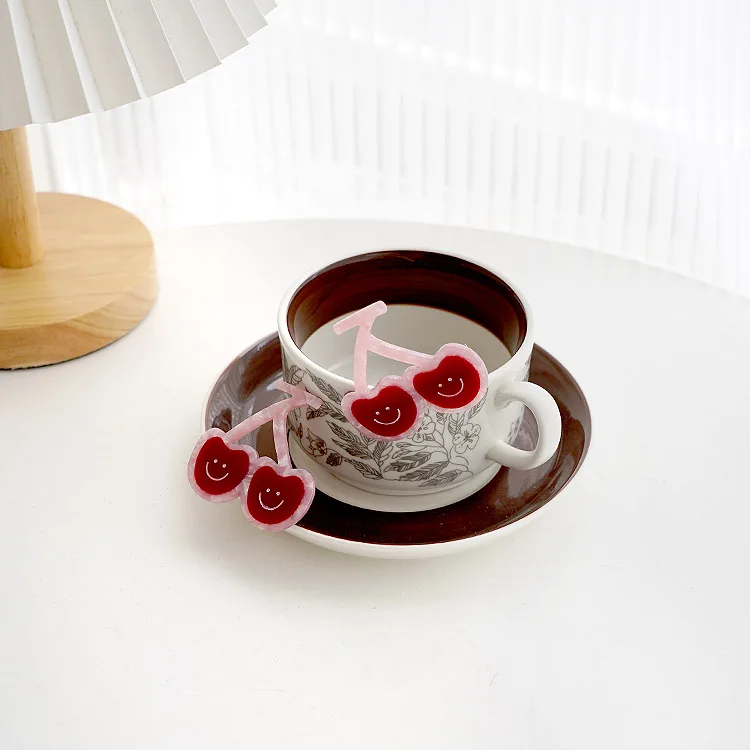 CANYUAN Japanese and Korean style pink red smiley cherry acetate hair claw cute girl ponytail mini hair clip customization