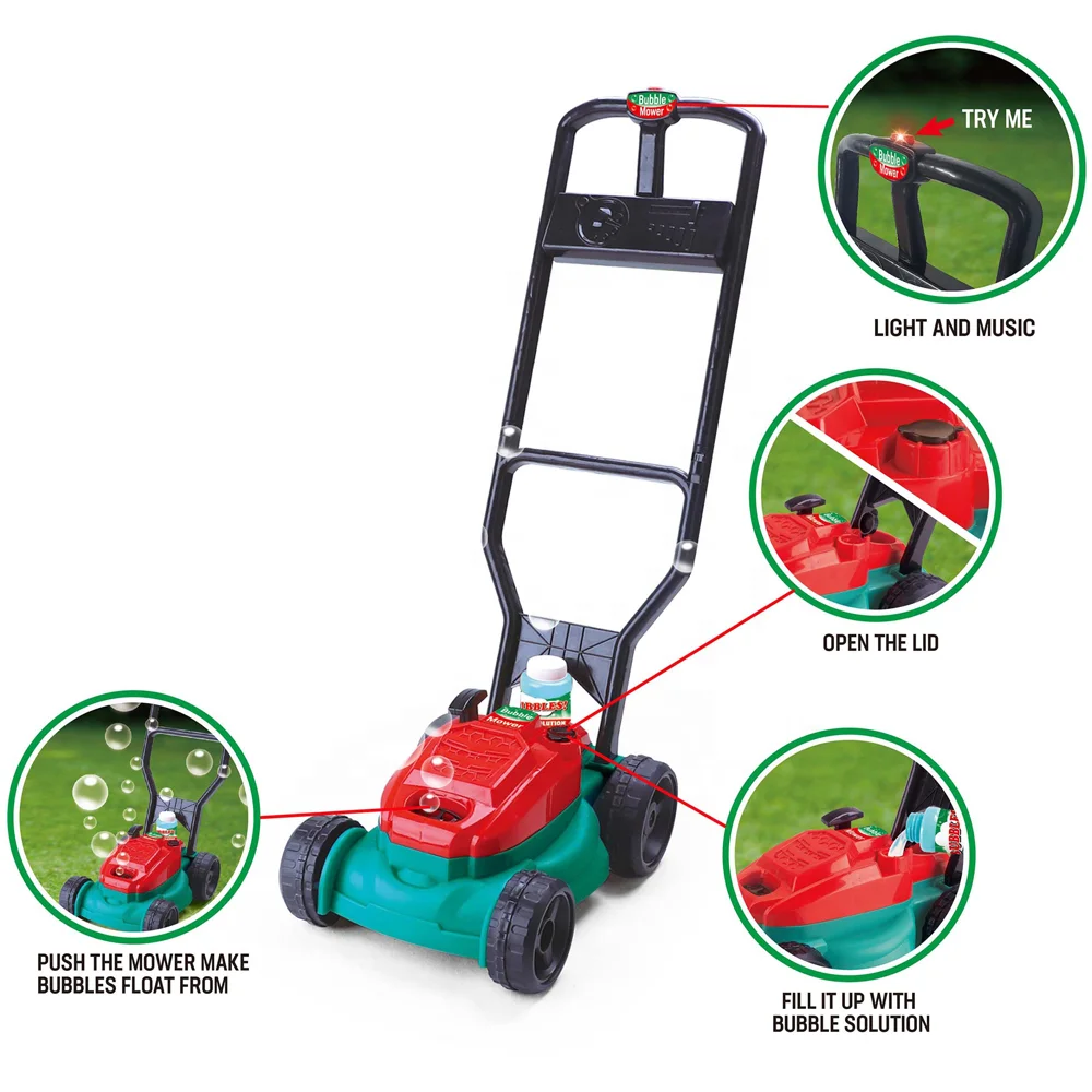 Electronic Outdoor Push Toys Lawn Mower Bubble Machine for Kids Automatic Bubble Blower with Light & Music Summer Play Toy