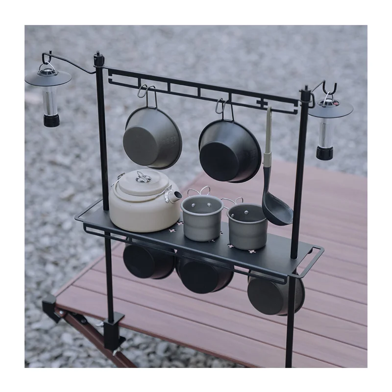 Outdoor Camping Foldable and Portable Equipment Folding Aluminum Alloy Hanging Rack Table Shelf