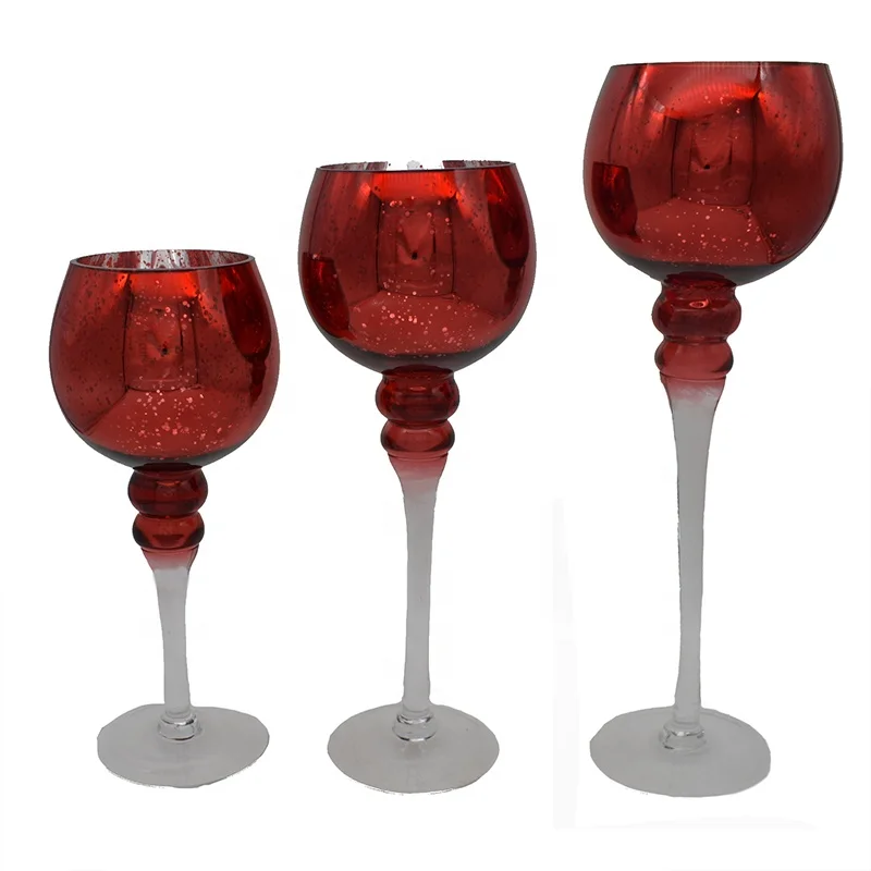 High quality Set of 3  Red Glass Tealight Holders for wedding