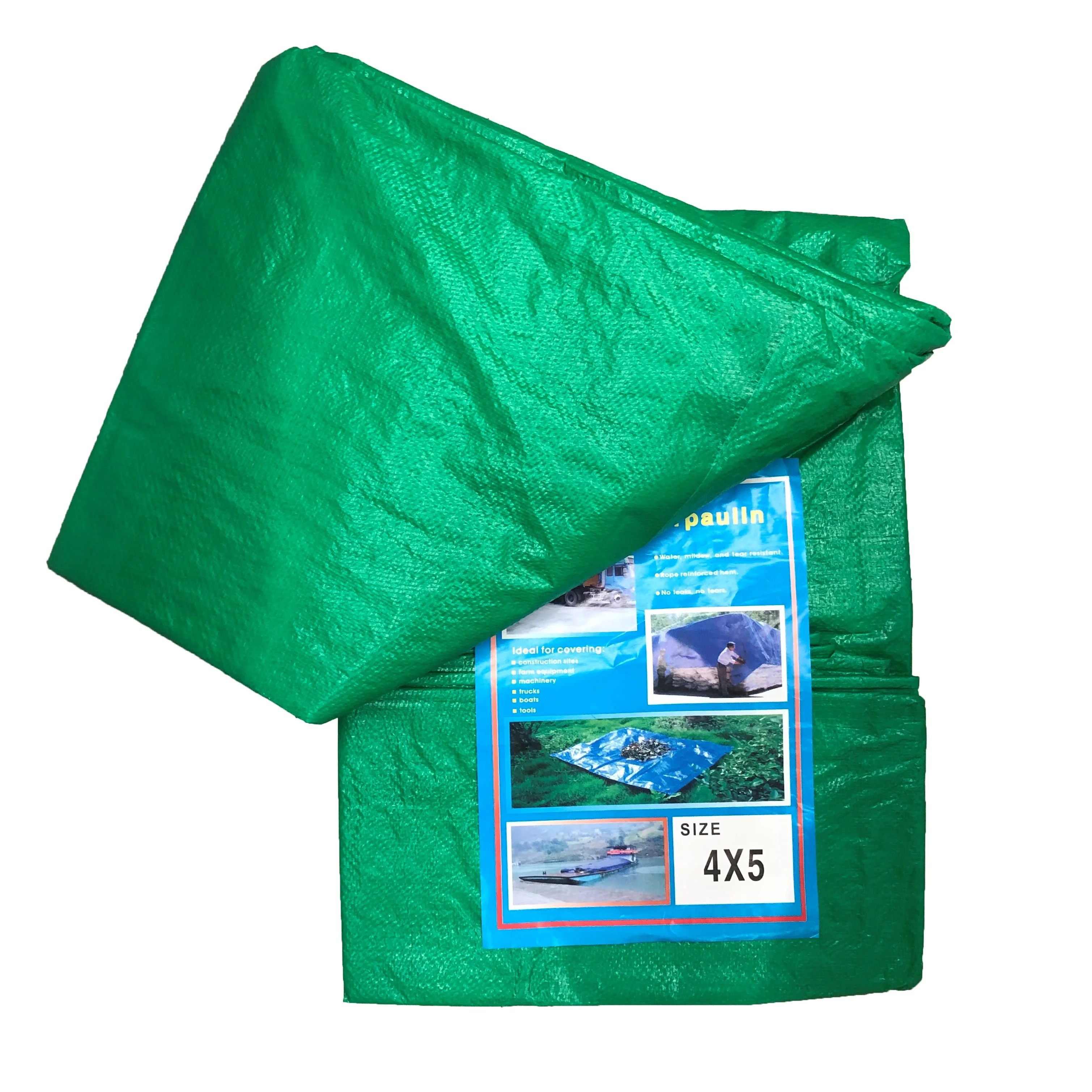 Multi-purpose Green White Color Customized PE Tarpaulin Plastic Fabric Waterproof Poly Tarp Truck Cover Car Tarpaulin