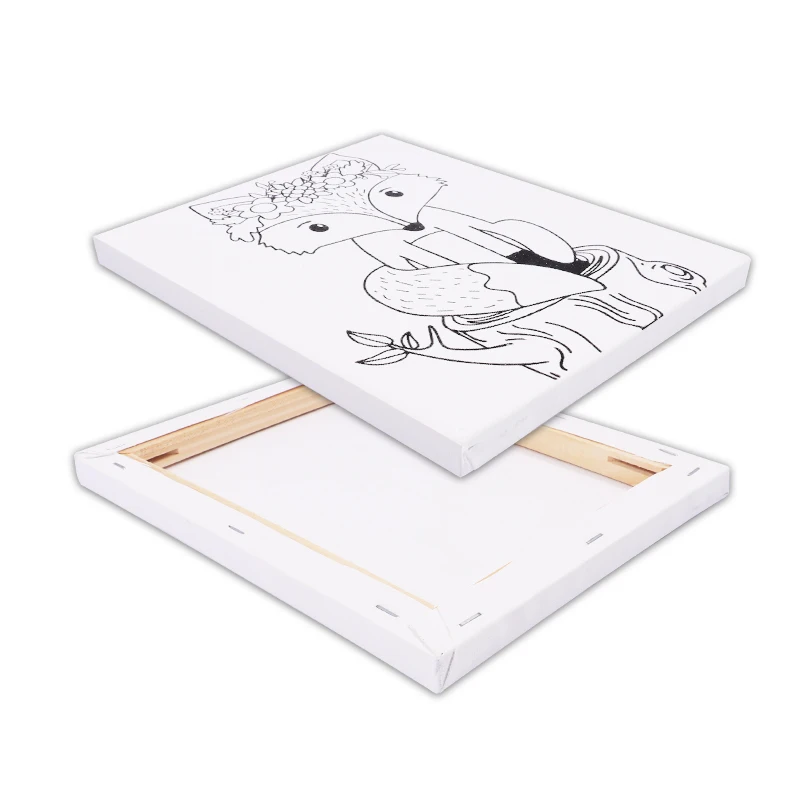 Foska New Item Pre Drawn Outline Canvas Paint Party Kit for Kids Children Different Sizes Styles Animals Color Filling Art Paint