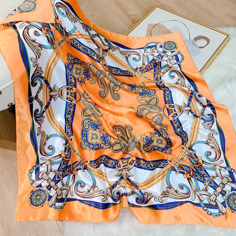 wedding High vendor 90cm satin Square scarf  dresses Stretch breathable Printed Elegant Scarves scarf Colored