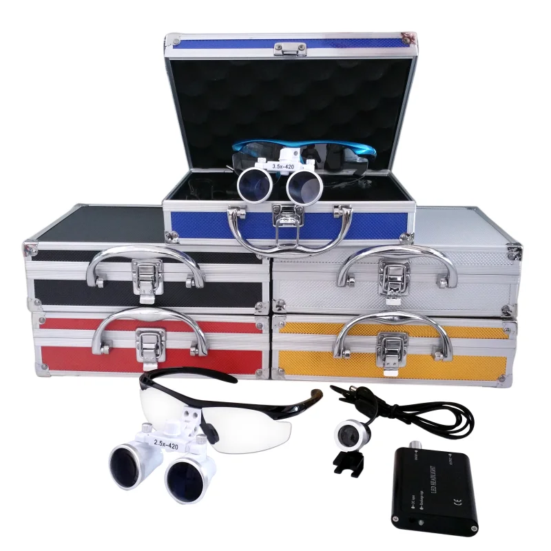 2.5/3.5x420 Headlight Headlamp 5W Dental Loupes Dental Magnifier Dental Lab Medical Loupes Magnification Binocular Set Metal box