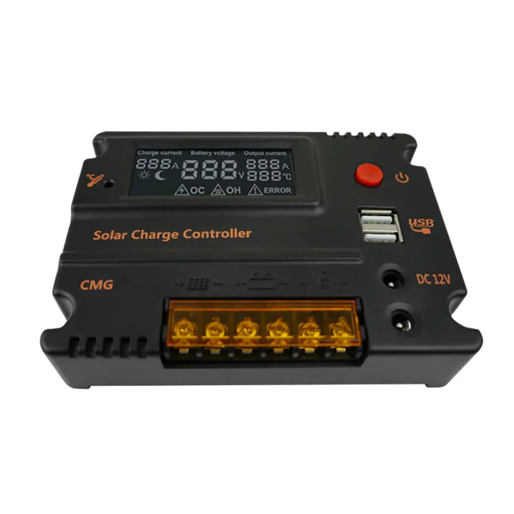 PWM 12V/24V 10A/20A Solar Charge Controller with LCD Display and Two USB for Auto Correct