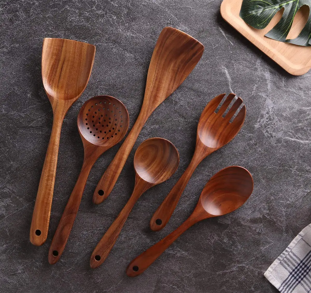 Wooden Kitchen Utensils set for kitchen and Cooking Natural Teak Wooden Utensil Set Nonstick Kitchen Utensils set