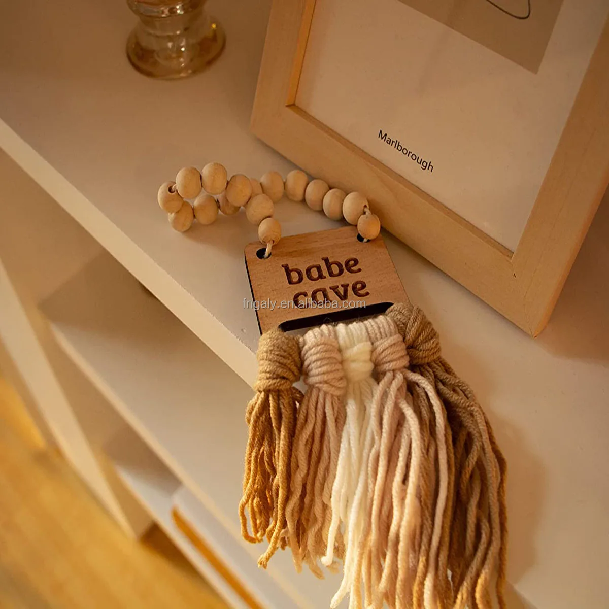 Wood Bead Garland - Boho Nursery Wall Decor for Girls and Boys - Neutral Home Decor - Baby Decor for Nursery - Door Sign for Tod