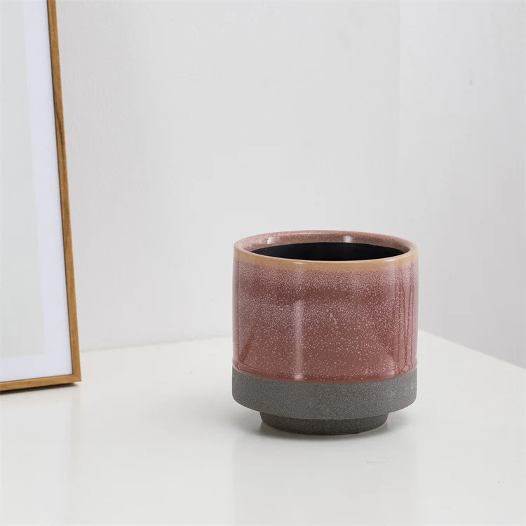 Wholesale Christmas Decoration Reactive Glaze Matte Custom logo Small Rounded Empty Candle Jars for Candle Making