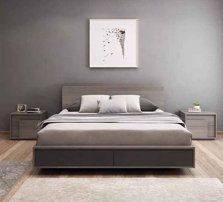 Antique Double Bed King Size Durable Wooden Frame Bedroom Furniture Set Bed Storage