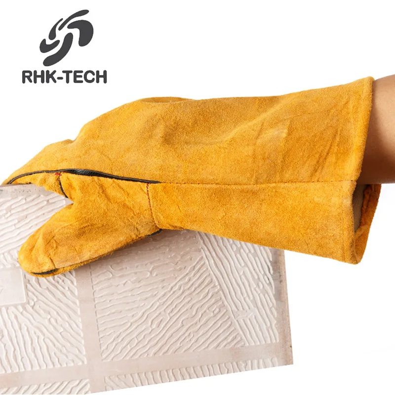 RHK низкая цена оптовая продажа Жаропрочные перчатки из коровьей спилковой кожи с хлопковой подкладкой MIG TIG аргоновые защитные для ручной
