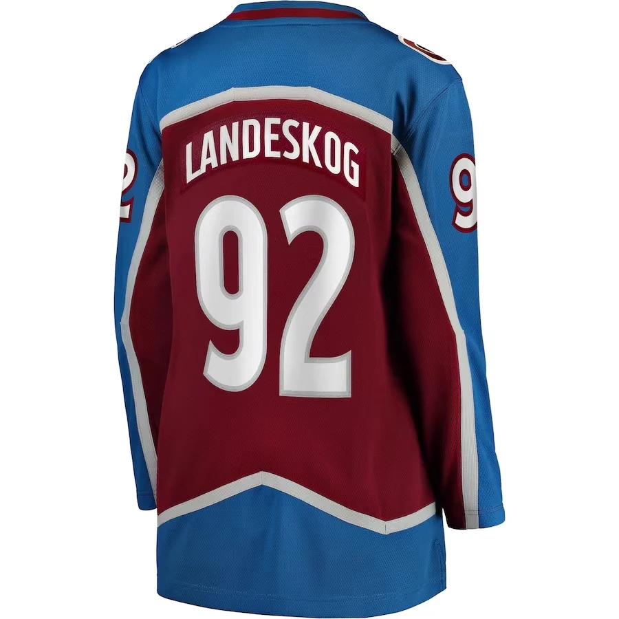 Лидер продаж красно-синяя одежда Colorado Avalanche 92 Landeskog домашняя альтернативная Женская Мужская футболка для хоккейной команды