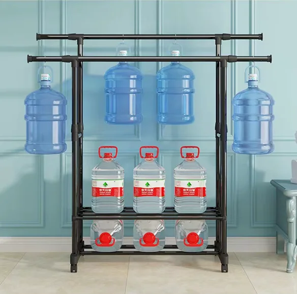 Multifunction Metal Garment Rack with Double Tiers for Home Use Space-Saving Hanging Clothes & Shoes Stand Bedroom Living Room