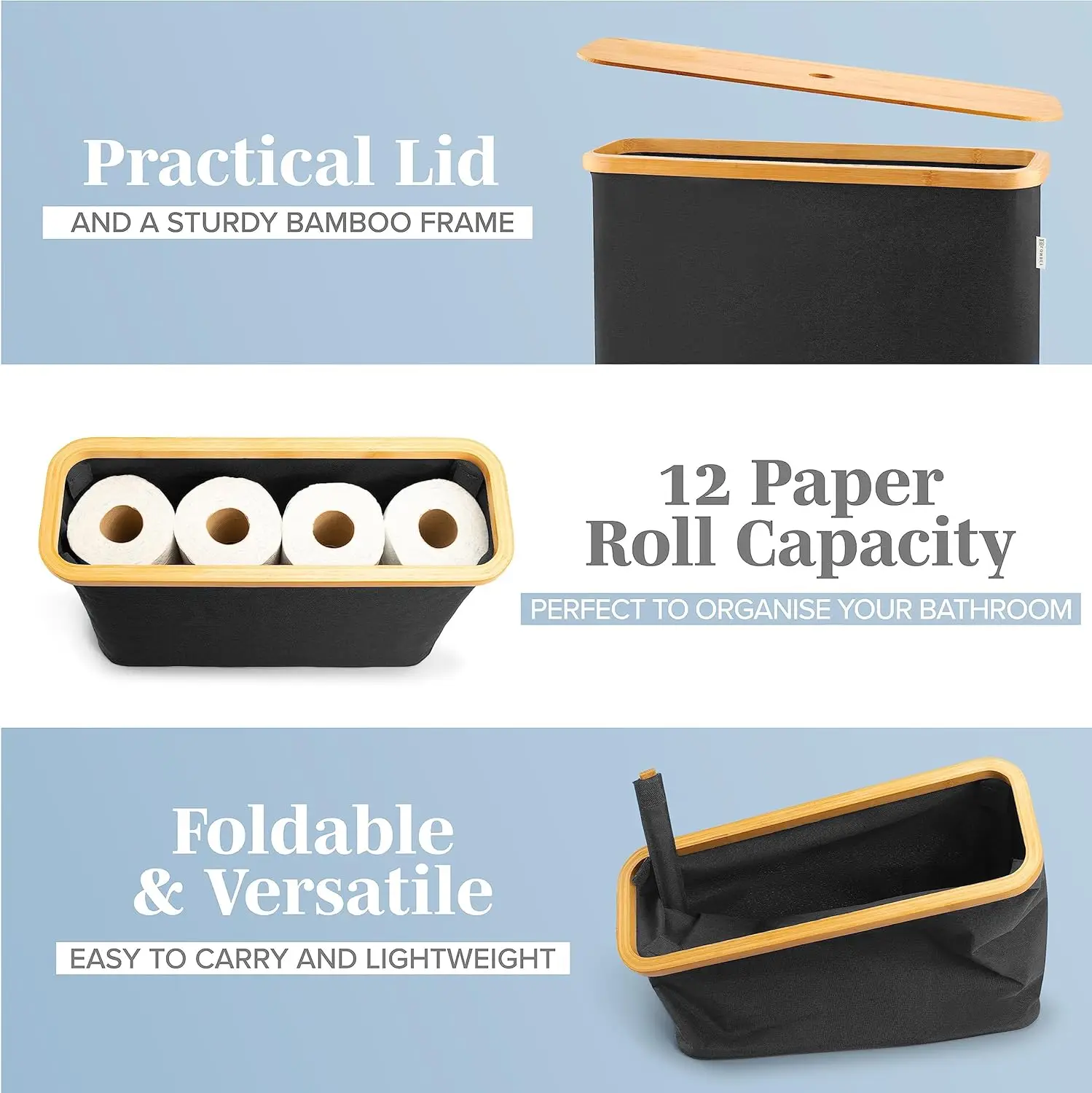 Bamboo Toilet Paper Tissue  Roll Storage  Holder Basket Stand Dispenser Bathroom Accessories Organizer