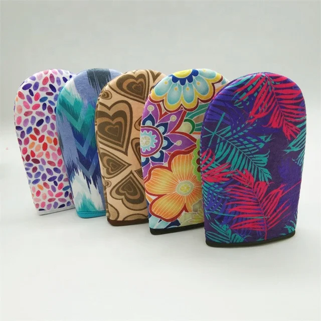 2022 amazon best seller custom pattern self tan velvet spray tanning mitt