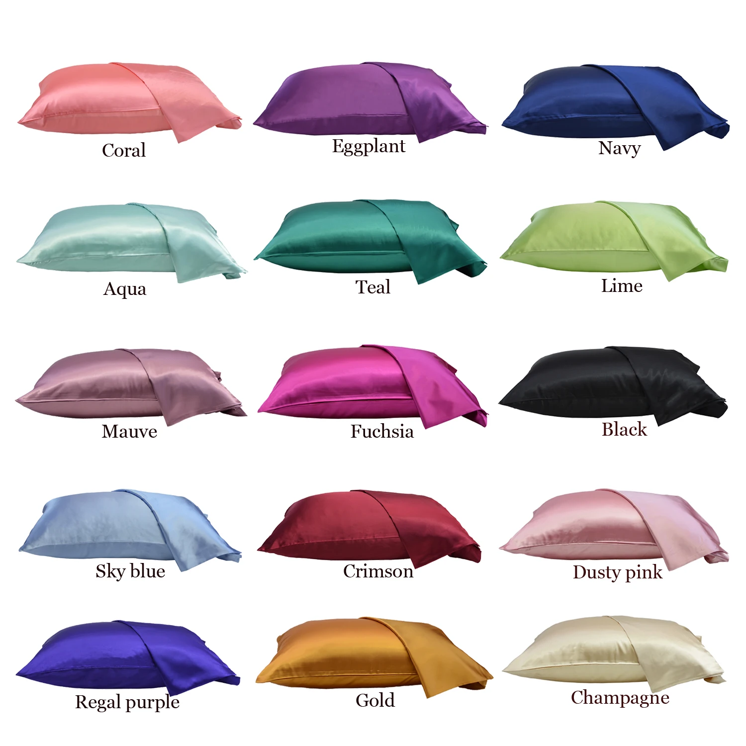 Fast Delivery 35 Colors Silk Pillowcase Envelope Closure Luxury Satin Queen size Pillow Covers