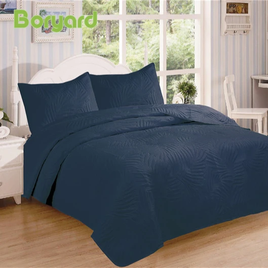 BORYARD Bedspread Navy Blue Queen Size China Embossed Stitching Lightweight Summer Quilt 3pcs Set for Home