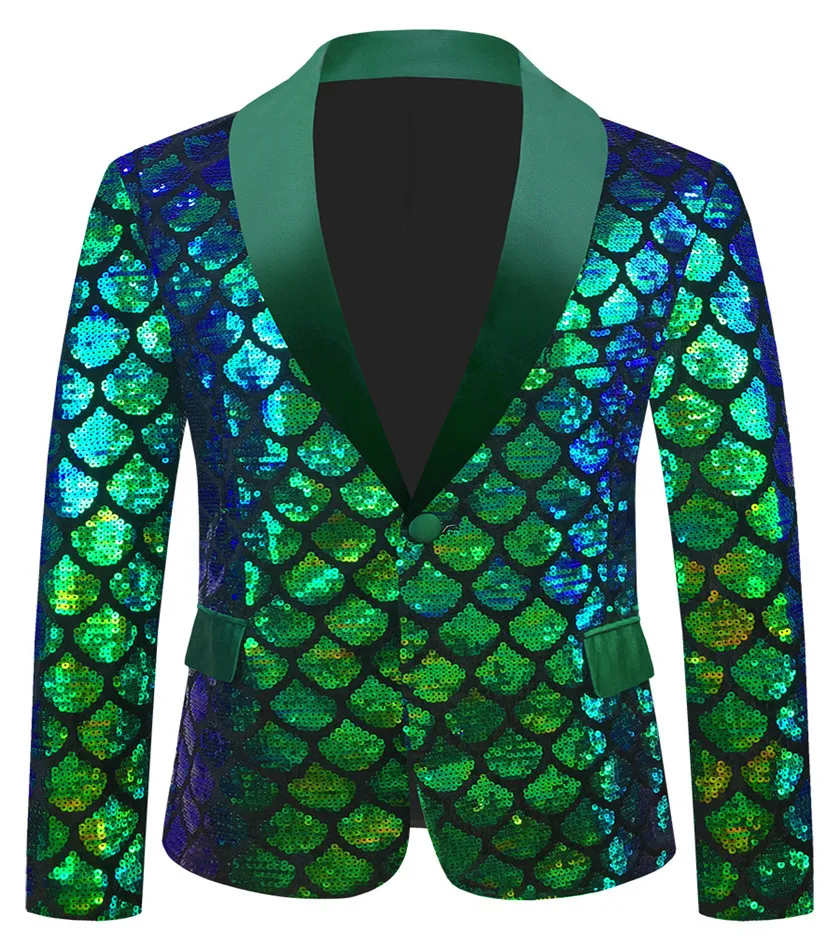 2811 Latest Design Men Velvet Shiny Sequined Shawl Lapel Blazer Stage Performance Costume Suits