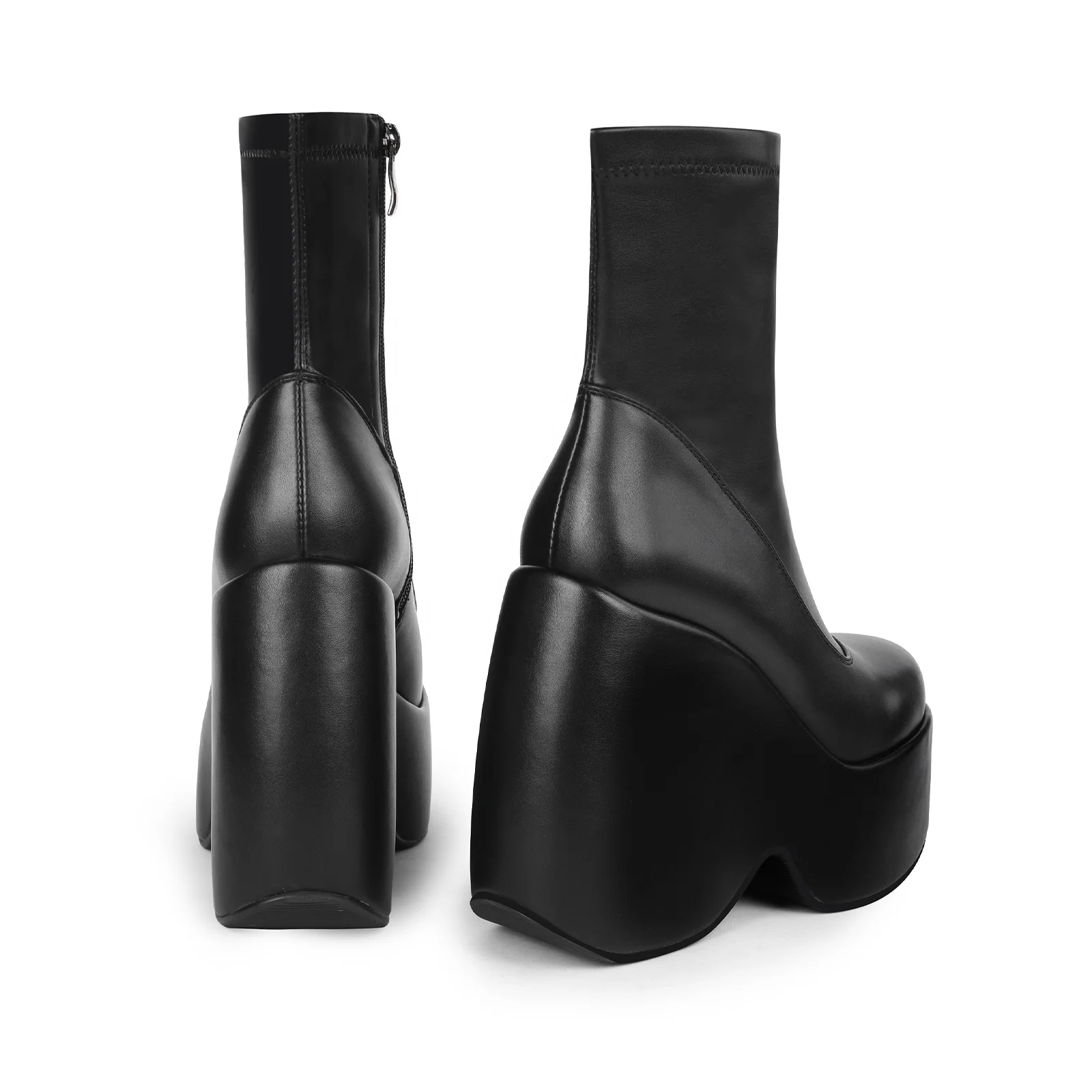 WETKISS 2022 Custom Goth Shoes Black Stretch PU Boots High Platform Ankle Boots Women Wedge Boots Wholesale