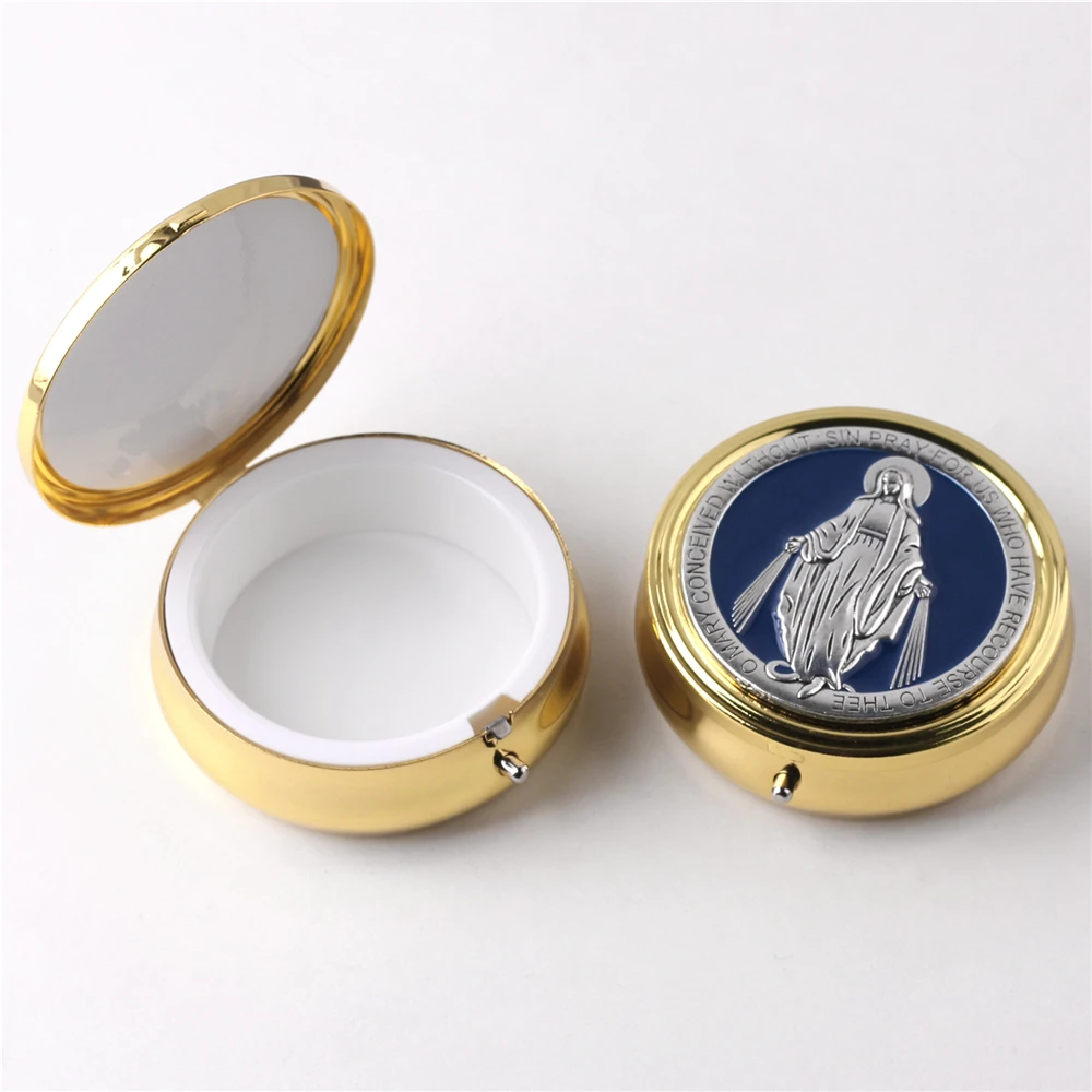 Virgin Mary Gold Plated Metal Box for 6mm Beads Rosary Necklace