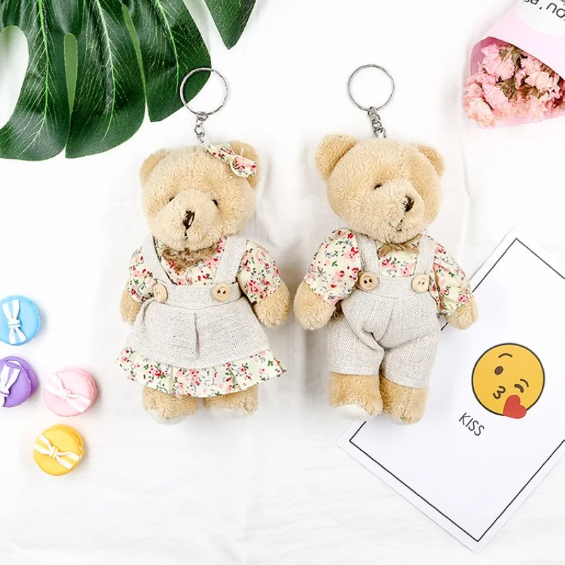 Cute Plush Fur Pompom Linen Rabbit Doll Keychain Women Bear Toy Keyring Women Bag Car Holder Wedding Party Keychain