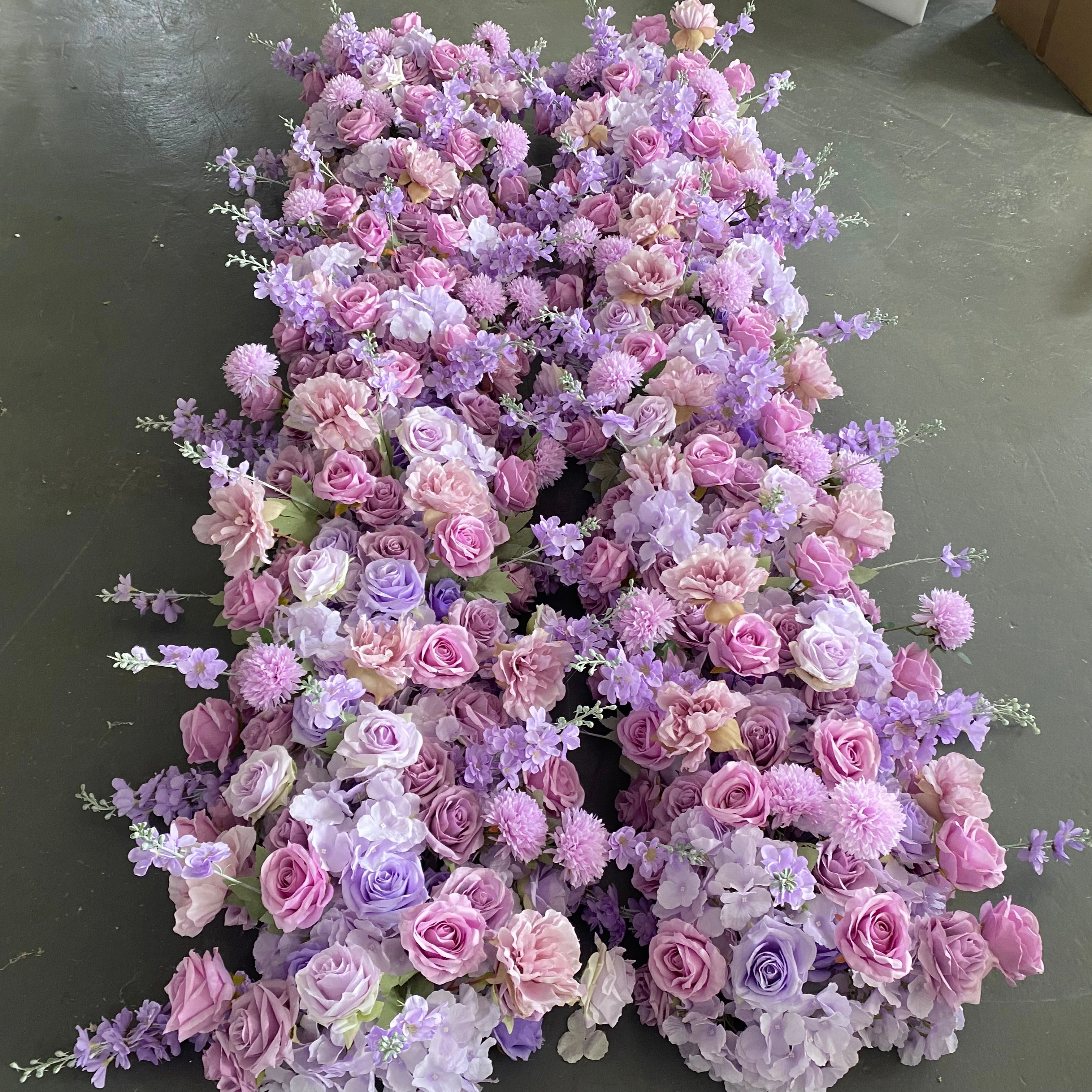 B-FR005 Wholesale artificial purple flower runner decoration silk flower runner wedding table artificial flower runner