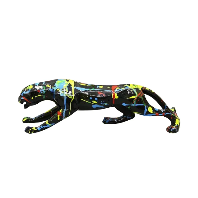 Factory Sale Life Size Aggressive Panther Animal Sculptures Art Resin Sculptures For Home Decorations