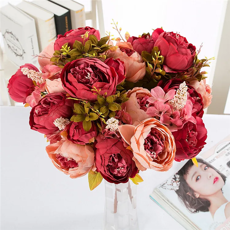 Hot Table Flower 13 Heads Peony Artificial Flower Mini Bouquet