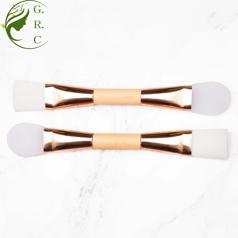 Own Branding Biodegradable Double Head Soft Spa Mud Mask Fan Mixing Blender Brushes Spatula Clay Silicone Mask Brush For Face