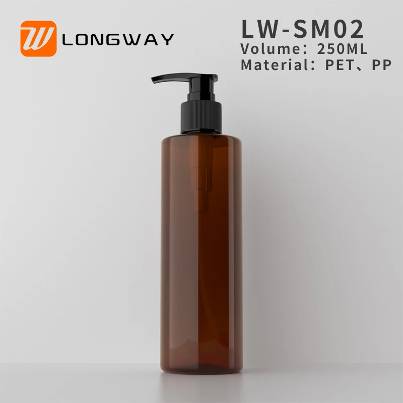 Longway colorful  plastic lotion pump bottle with white dispenser 250ml for hair shampoo cosmetic packaging