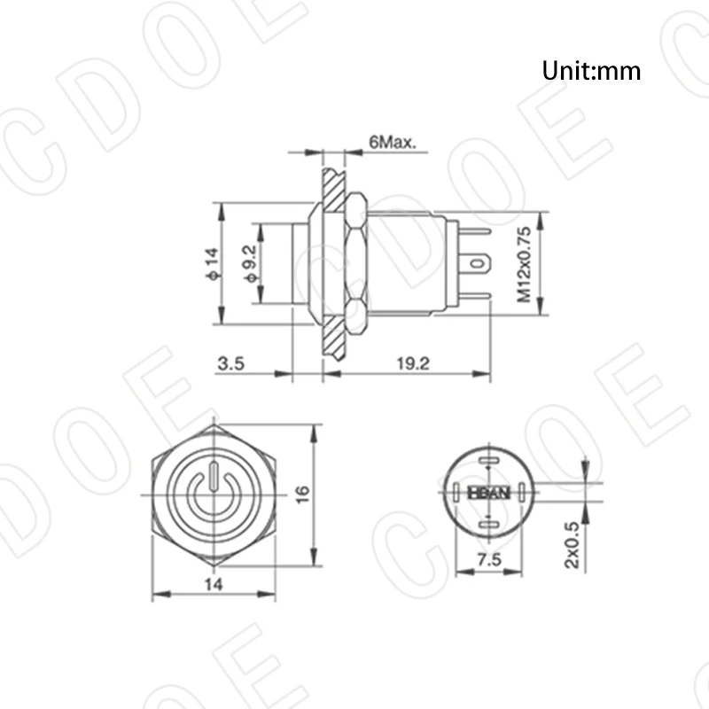 Short body 12v momentary switch power symbol light illumainted stainless steel metal led 12mm push buttons