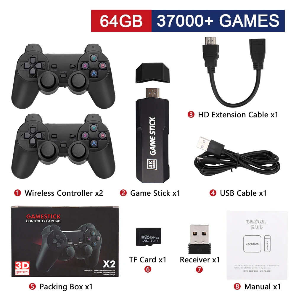 GD10 4K HD Game Stick 2.4g Wireless Controller Video Game Console 50 Simulators 10000 Classic Games Retro Tv Consola For PSPN64