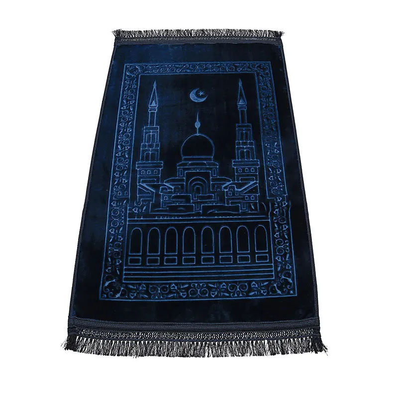 Large Thick Traditional Style Black Muslim Prayer Rug with Padded Mat for Dining Room Use Includes Prayer Mats for Muslim