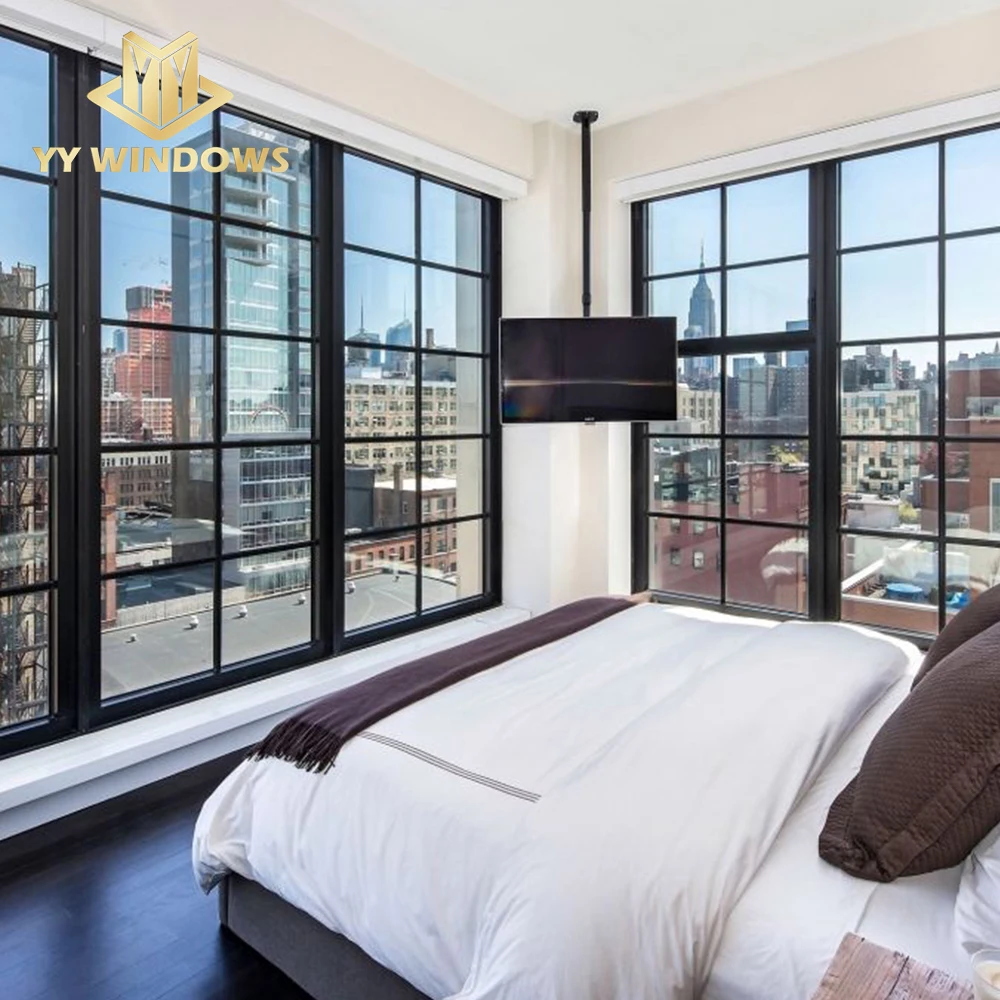 YY windows U.S. Canadian Standards double glass french window black casement windows