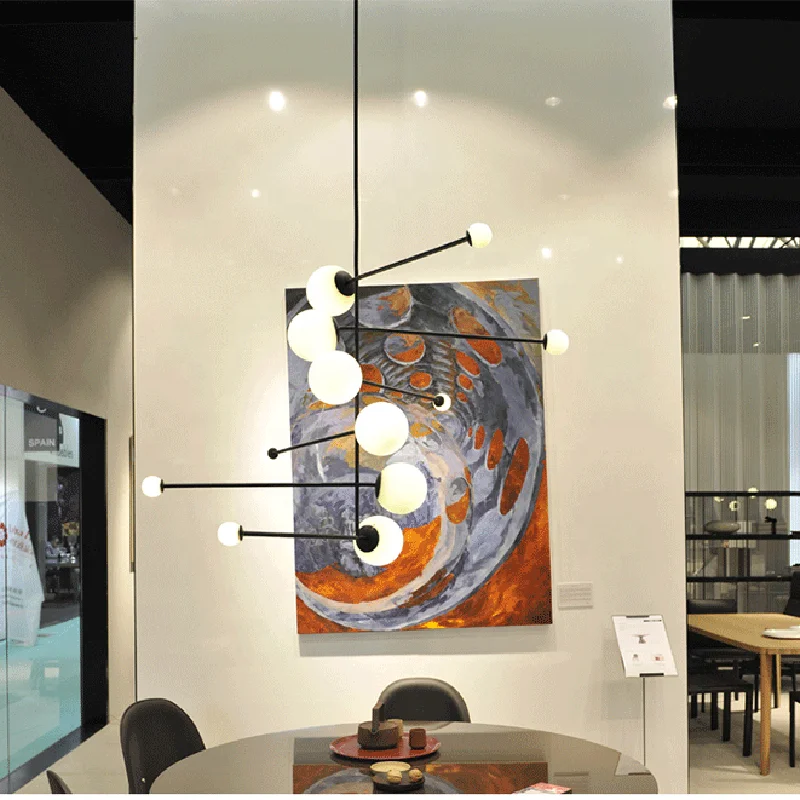 Postmodern minimalist glass rotating spiral DNA molecular led chandelier living room restaurant bar exhibition hall