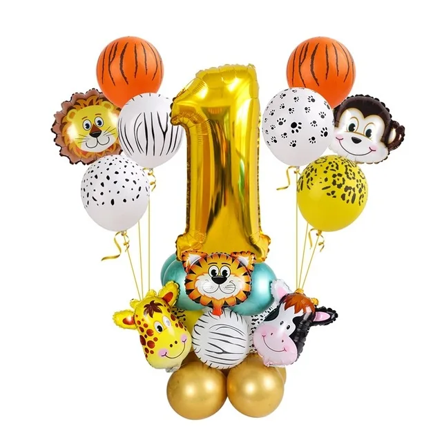 Jungle Zoo Theme Kids Birthday Party Decoration Balloon Supplies Safari Monkey Lion Tiger Giraffe Animal Number Paw Balloon Kit