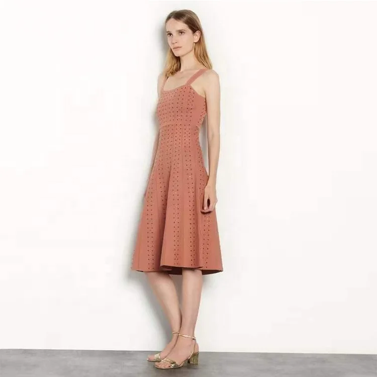 Knitwear manufacturers custom summer sleeveless elegant A line hot diamond suspender women knit dress