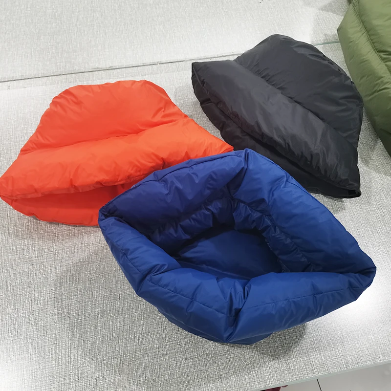 Winter Stylish Unisex Puffer Bucket Hat Thickened Warm Plain Down Filled Fisherman Hat Wholesale