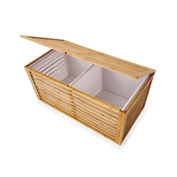 Bamboo storage trunk with removable divided liner laundry rack hamper BSCI Factory