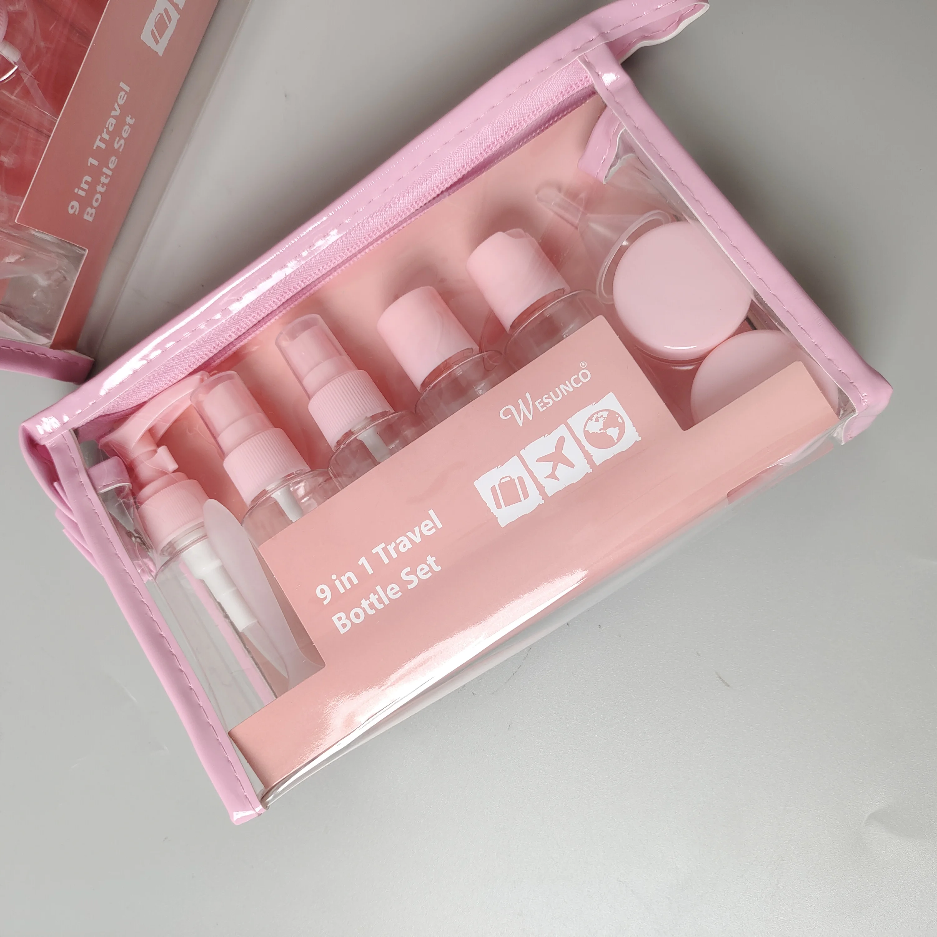 cosmetic plastic bottle set customized printing logo travel bottles set for toiletries