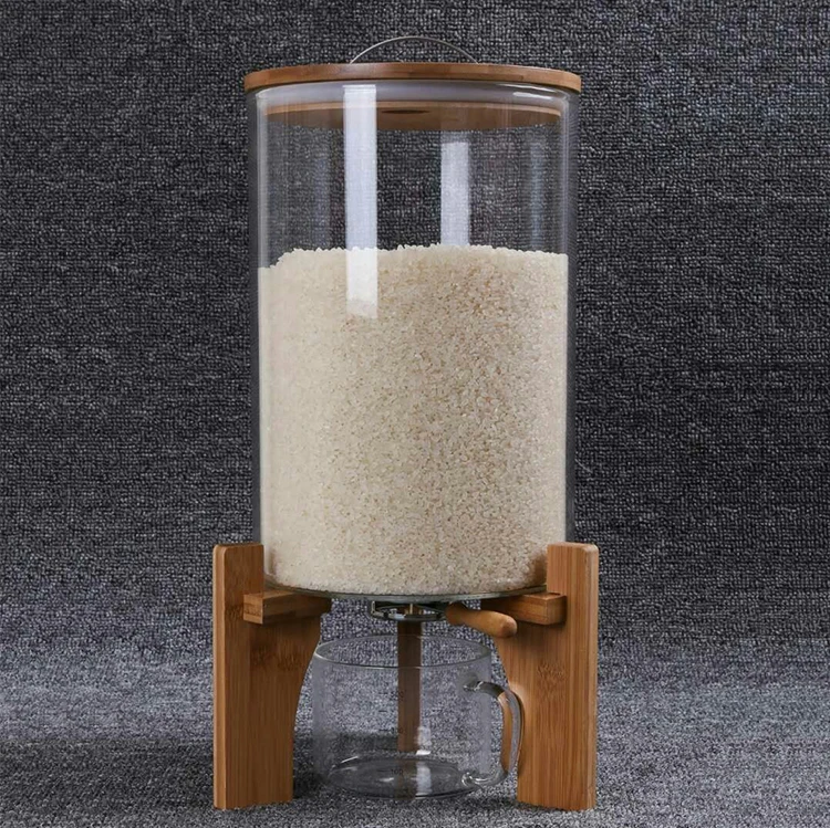 5 L 8L Flour And Cereal Container Rice Dispenser With Bamboo Stand Measuring Cup