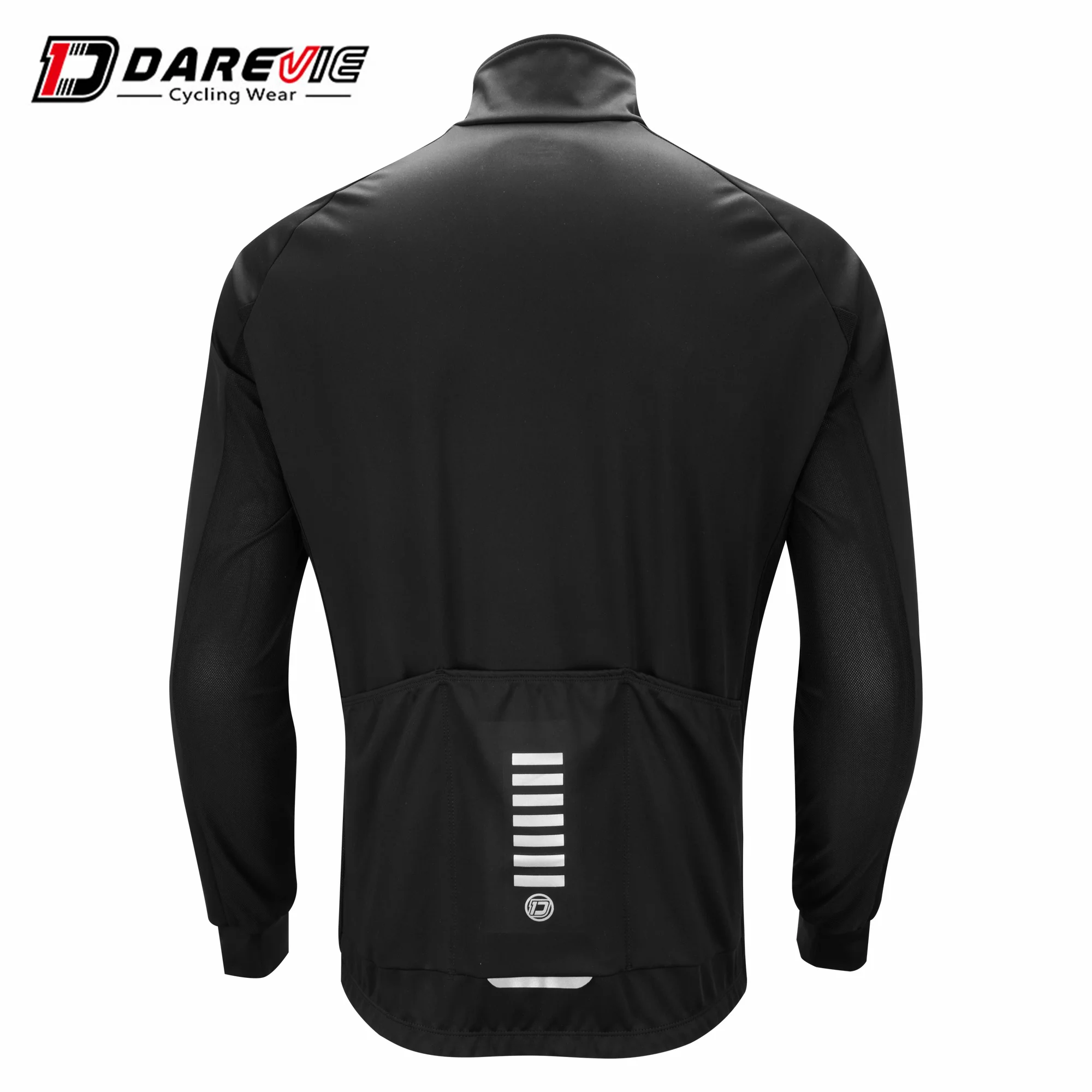 Darevie Men Black Cycling Jacket Waterproof Down Windproof Thermal Bike Jersey Reflective Stripe