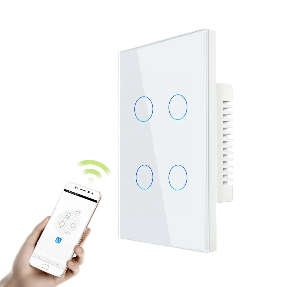 AU US Type 1/2/3/4 Gang Touch Glass Panel Smart Light Switch 110-240V AC Tuya App WiFi / Zigbee Home Electronic Smart Switch