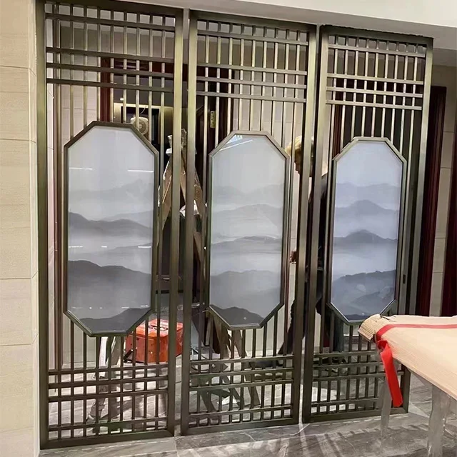 Custom stainless steel screen size luxury Chinese style central activity area partition screen