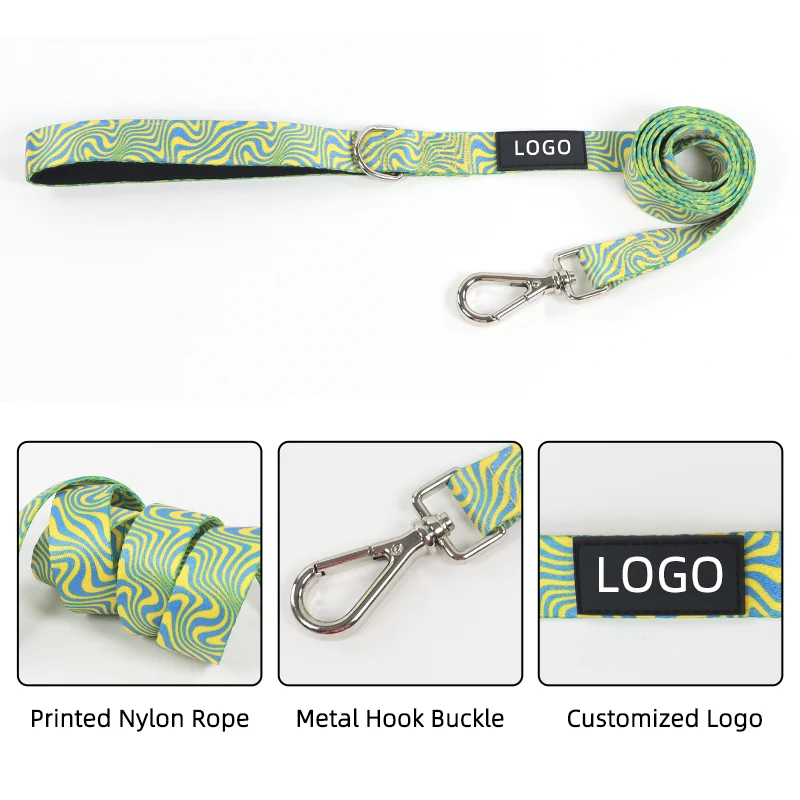 Heavy Duty Custom Printed Color and Pattern Training Dog Harness and Leash Set with Strong Plastic Buckle and Comfortable Handle