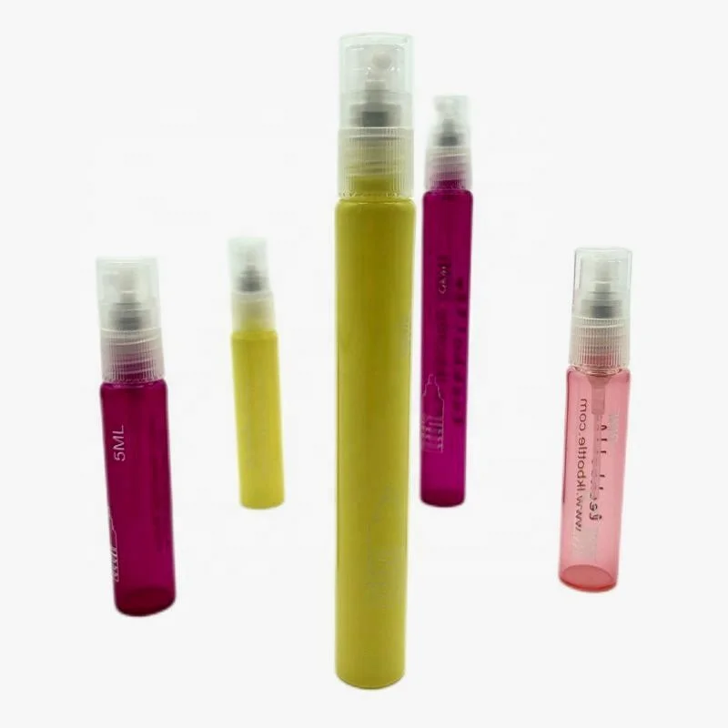 Manufacture Purple Pink Yellow 5ml 10 Ml Glass Vials Sample Atomizer Caps Tiny Bottles For Perfume