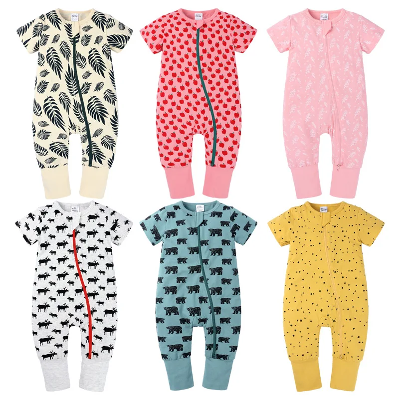 Summer Short Sleeve Newborn 8 Months Baby New Born Girl Boy Clothes Bamboo Zipper Neutral Romper