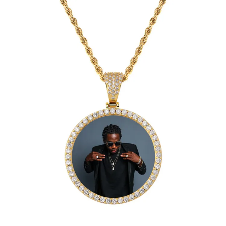 Round Made Photo Medallions Pendant Necklace Customized Zircon Hip Hop Photo Memory Medal Pendant Jewelry Necklace