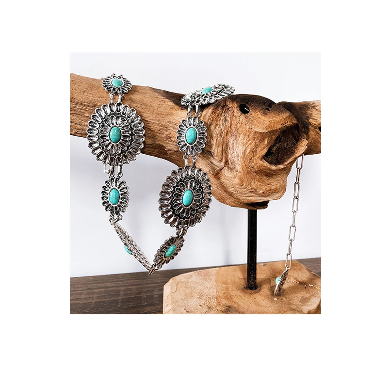 
Customized Mommy and Me Cowboy ConCho Rhinestone Oval Metal Turquoise Jewelry Kids Girls Belts 