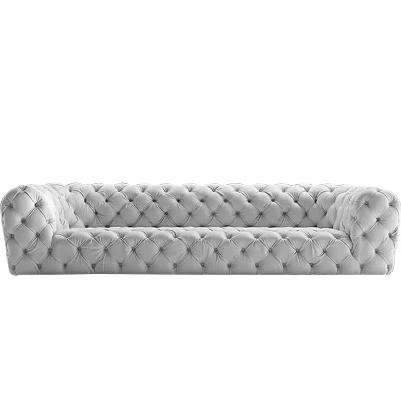 Italian  Contemporary Modern Chester Moon Tufted Velvet Nubuck Leather Sofa