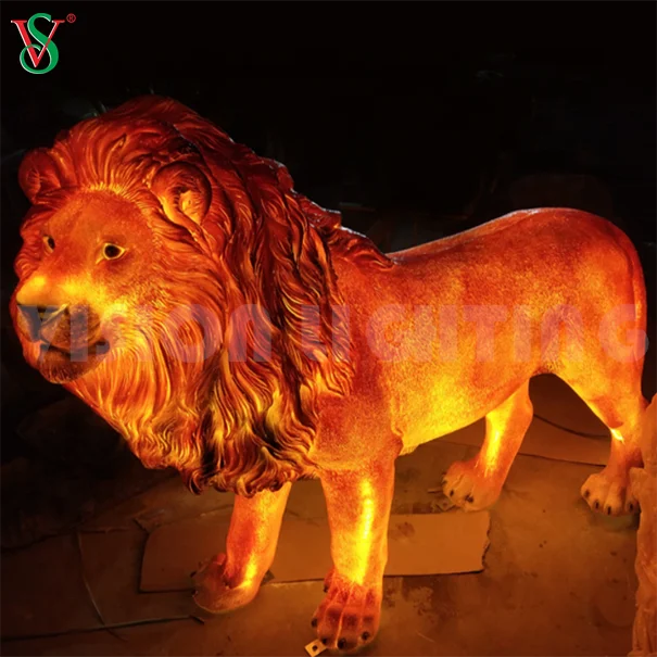 Fiberglass FRP Lighted Lion Statue Decoration 3D Led Lion Animal Sculpture Light for Zoo Garden Outdoor Decoration